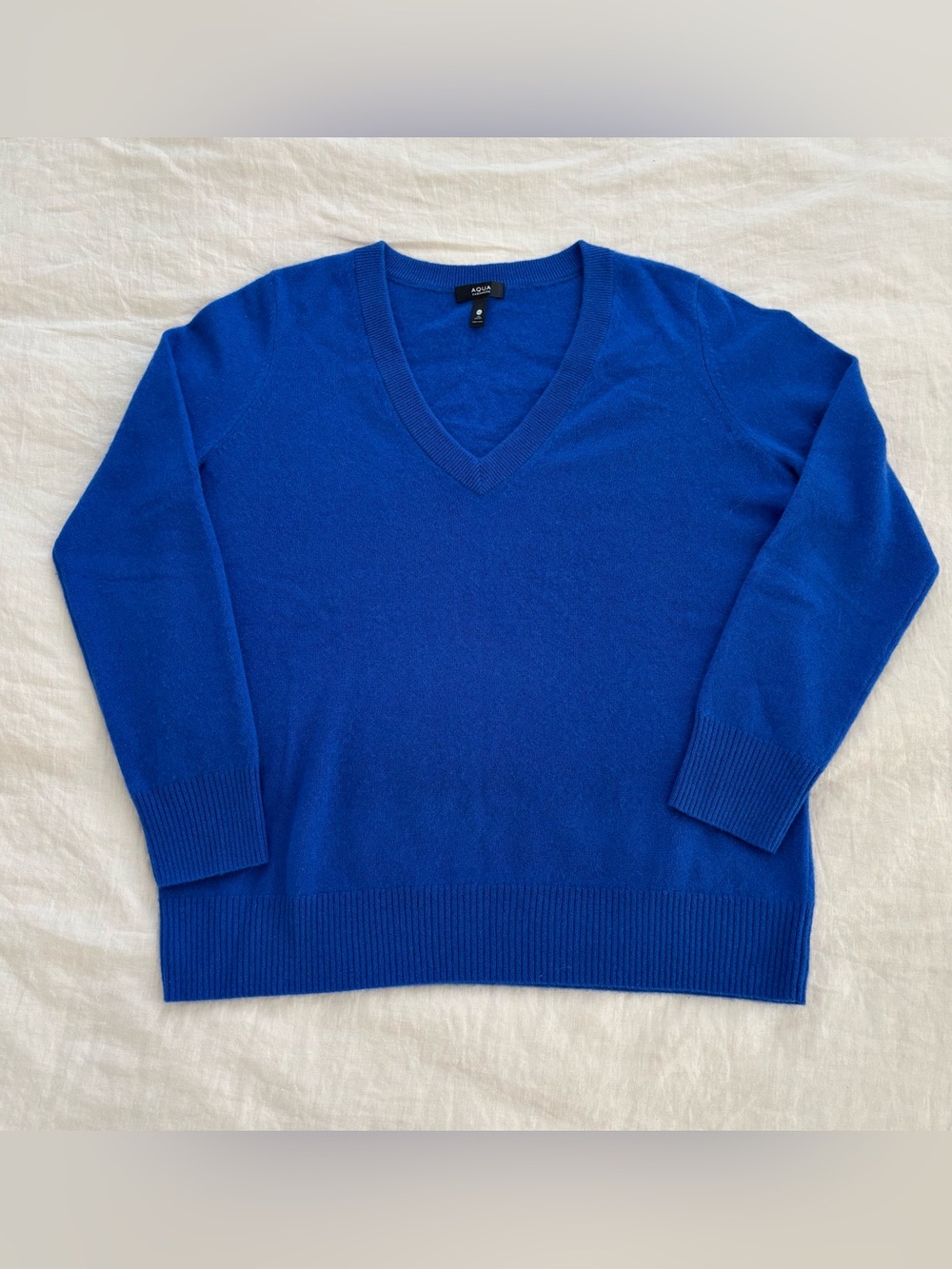 Aqua Cashmere Women’s V-Neck 100% Cashmere Sweater Cobalt Blue size XL